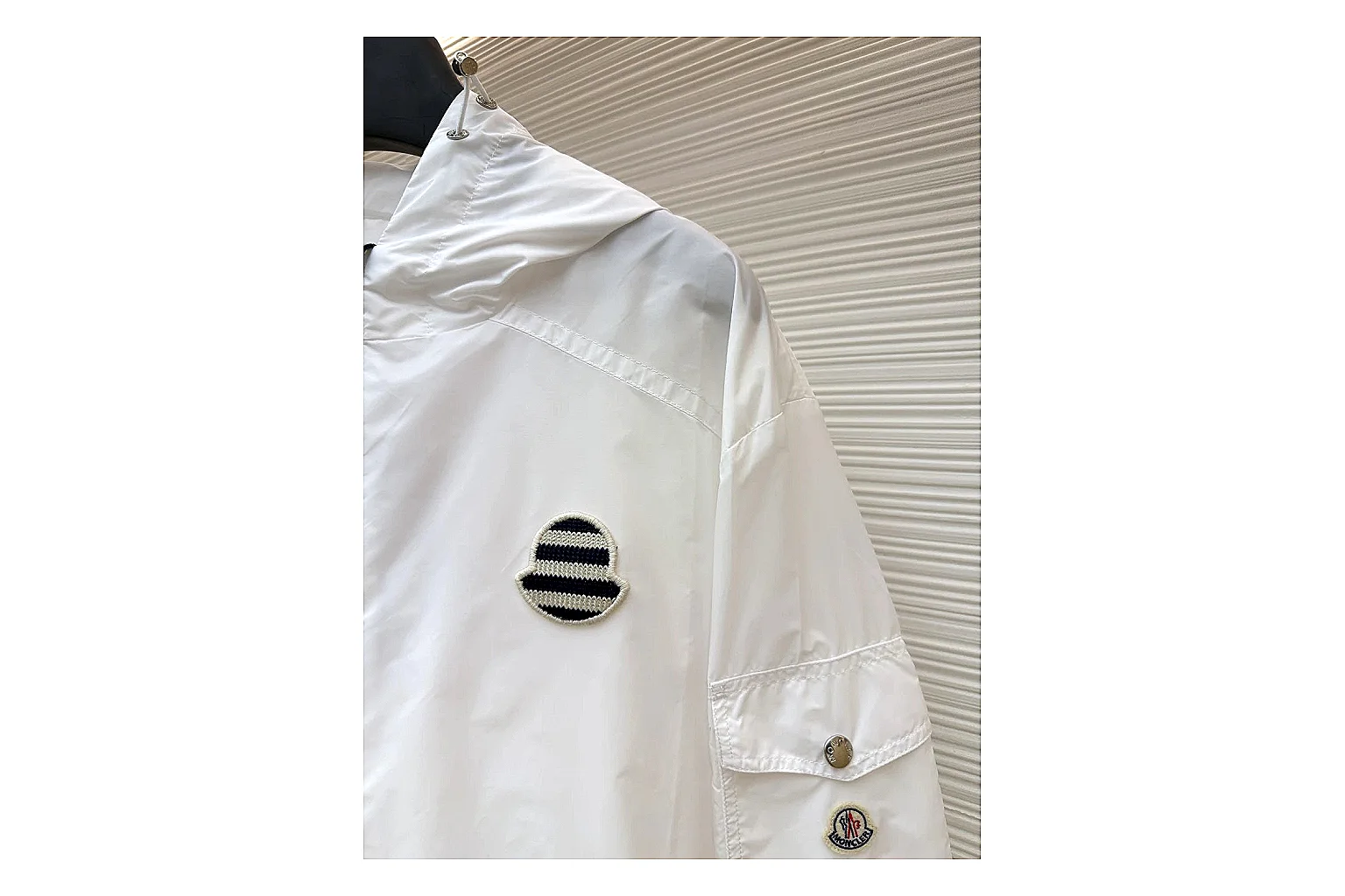 Moncler Nylon Hooded Jacket White Jacket spreadsheet record image with white nylon hooded jacket with nylon texture, hood structure, zipper line, sleeve cuffs, and light shell shape thumbnail 5
