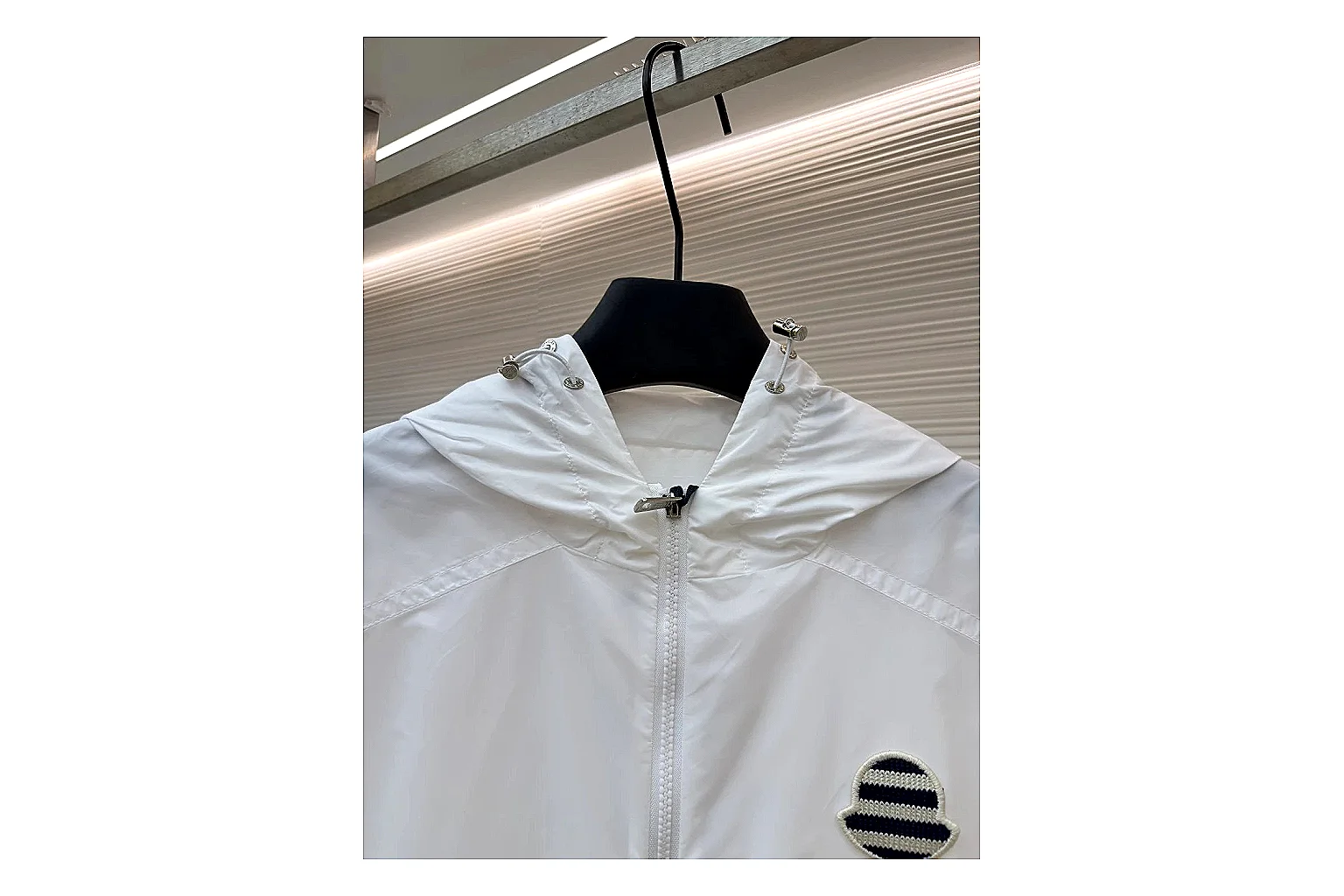 Moncler Nylon Hooded Jacket White Jacket spreadsheet record image with white nylon hooded jacket with nylon texture, hood structure, zipper line, sleeve cuffs, and light shell shape thumbnail 6
