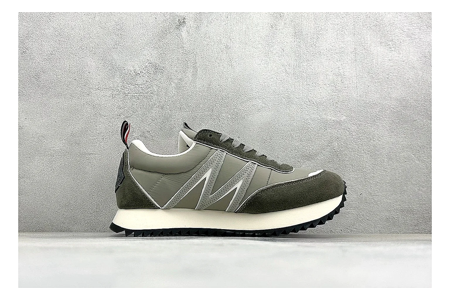 Moncler Pacey Grey Suede spreadsheet record image showing grey suede upper, rugged white outsole, low collar, and soft neutral streetwear tone thumbnail 6