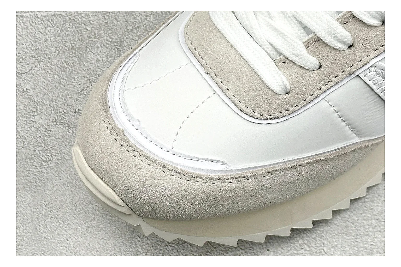 Moncler Pacey White Suede spreadsheet record image showing light suede upper, chunky serrated outsole, low padded collar, and tonal casual build thumbnail 5