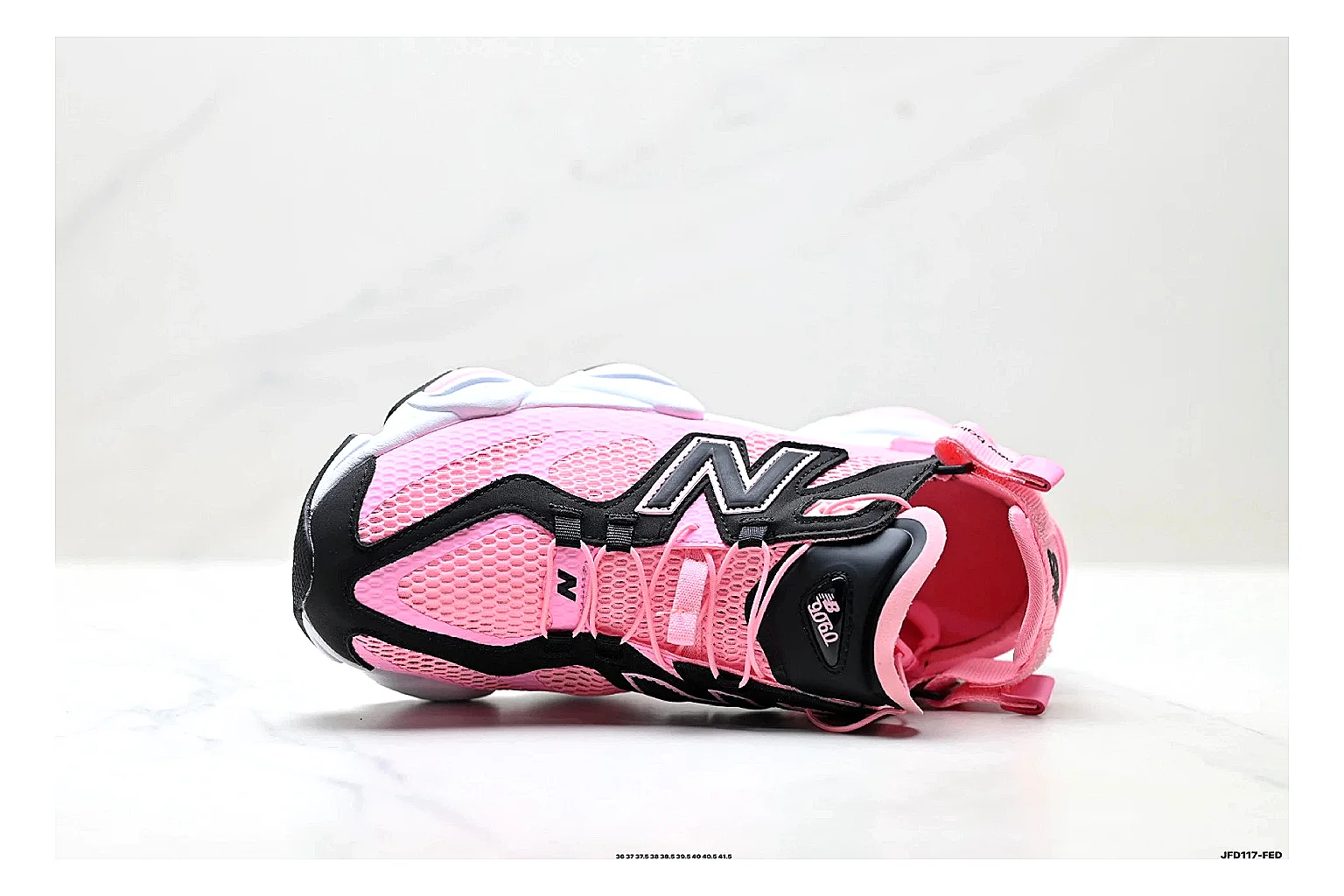 New Balance 9060 Pink Black Sneakers spreadsheet record image with pink black chunky runner sneakers with mesh-leather texture, side-profile shape, upper panel lines, and outsole detail thumbnail 2
