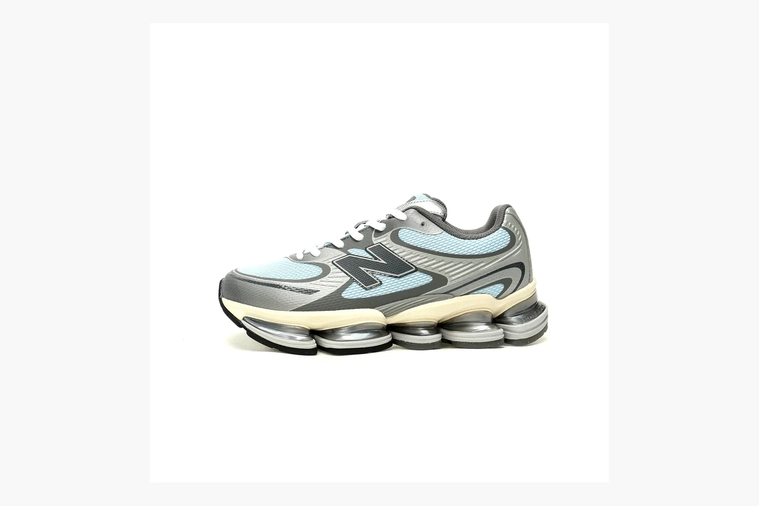 New Balance 9060 Runner Sneaker Silver Teal Sheetbase record image with silver and teal NB 9060 runner with chunky sole, mesh panels, and side N logo
