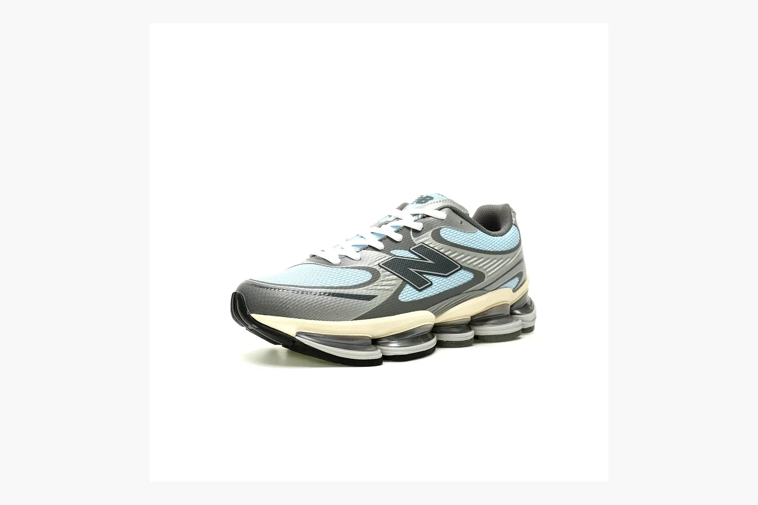 New Balance 9060 Runner Sneaker Silver Teal Sheetbase record image with silver and teal NB 9060 runner with chunky sole, mesh panels, and side N logo thumbnail 6