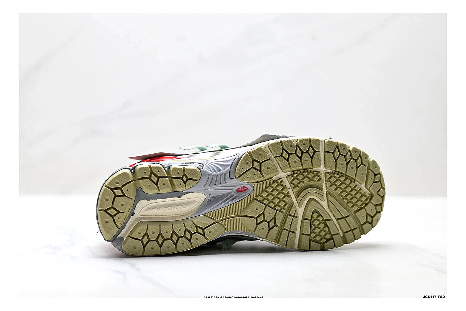 New Balance M1906 Silver Red Sneakers spreadsheet record image with silver red retro runner sneakers with mesh-leather texture, side-profile shape, upper panel lines, and outsole detail