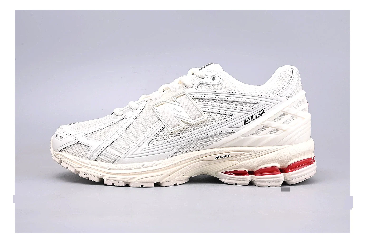 New Balance 1906R White Red Sheetbase record image with white red 1906r runner with mixed upper and runner shape