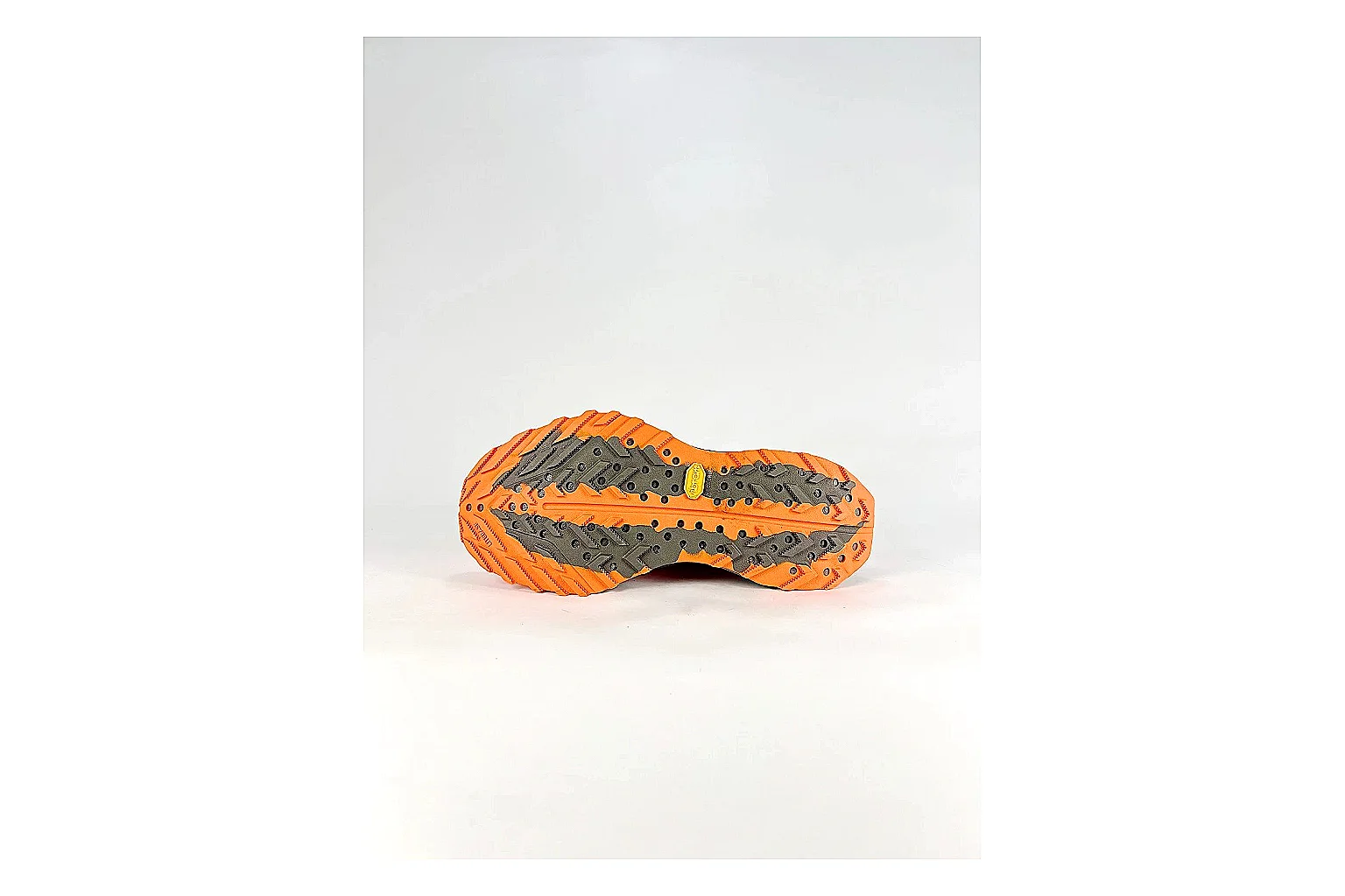 Nike ACG Ultra Orange Gray Sneakers spreadsheet record image with orange gray outdoor sneakers with textile texture, side-profile shape, upper panel lines, and outsole detail