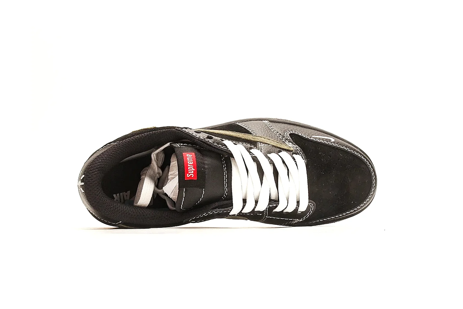 Nike Air Court Connect Black Olive Low Top spreadsheet record photo showing black low-top upper, olive Swoosh, white laces, side text graphics, and red accent details thumbnail 2