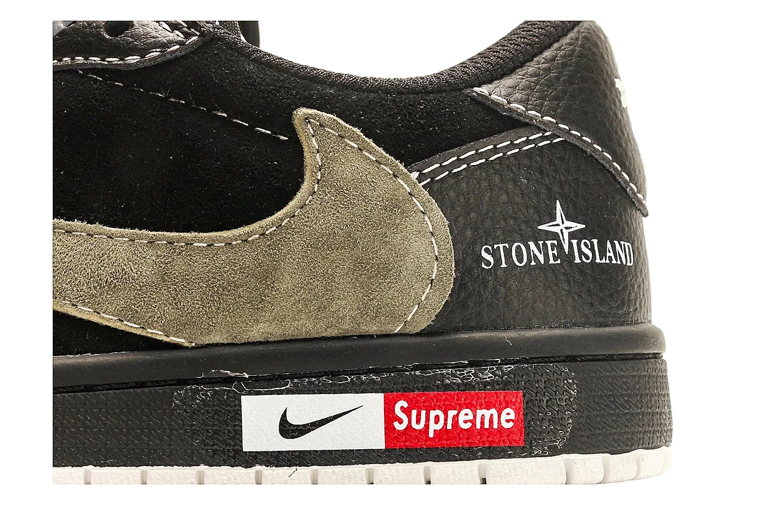 Nike Air Court Connect Black Olive Low Top spreadsheet record photo showing black low-top upper, olive Swoosh, white laces, side text graphics, and red accent details thumbnail 5