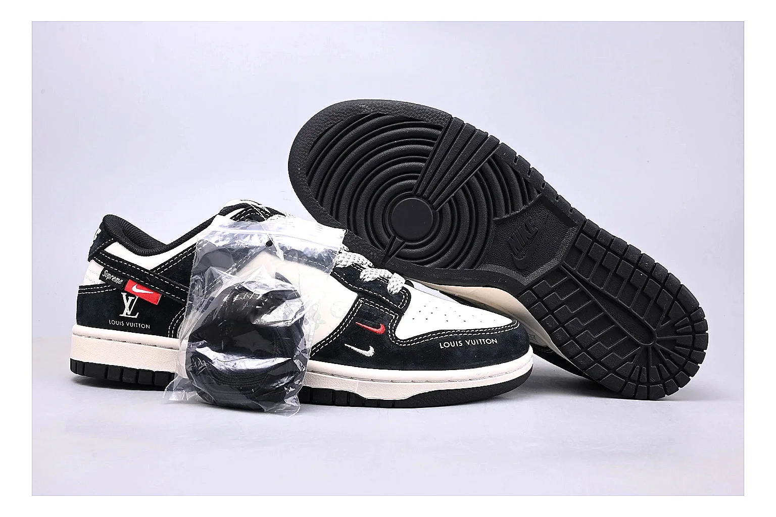 Nike Dunk Low Black White spreadsheet record photo showing black and white leather panels, low Dunk silhouette, padded collar, and basketball-retro sole thumbnail 3