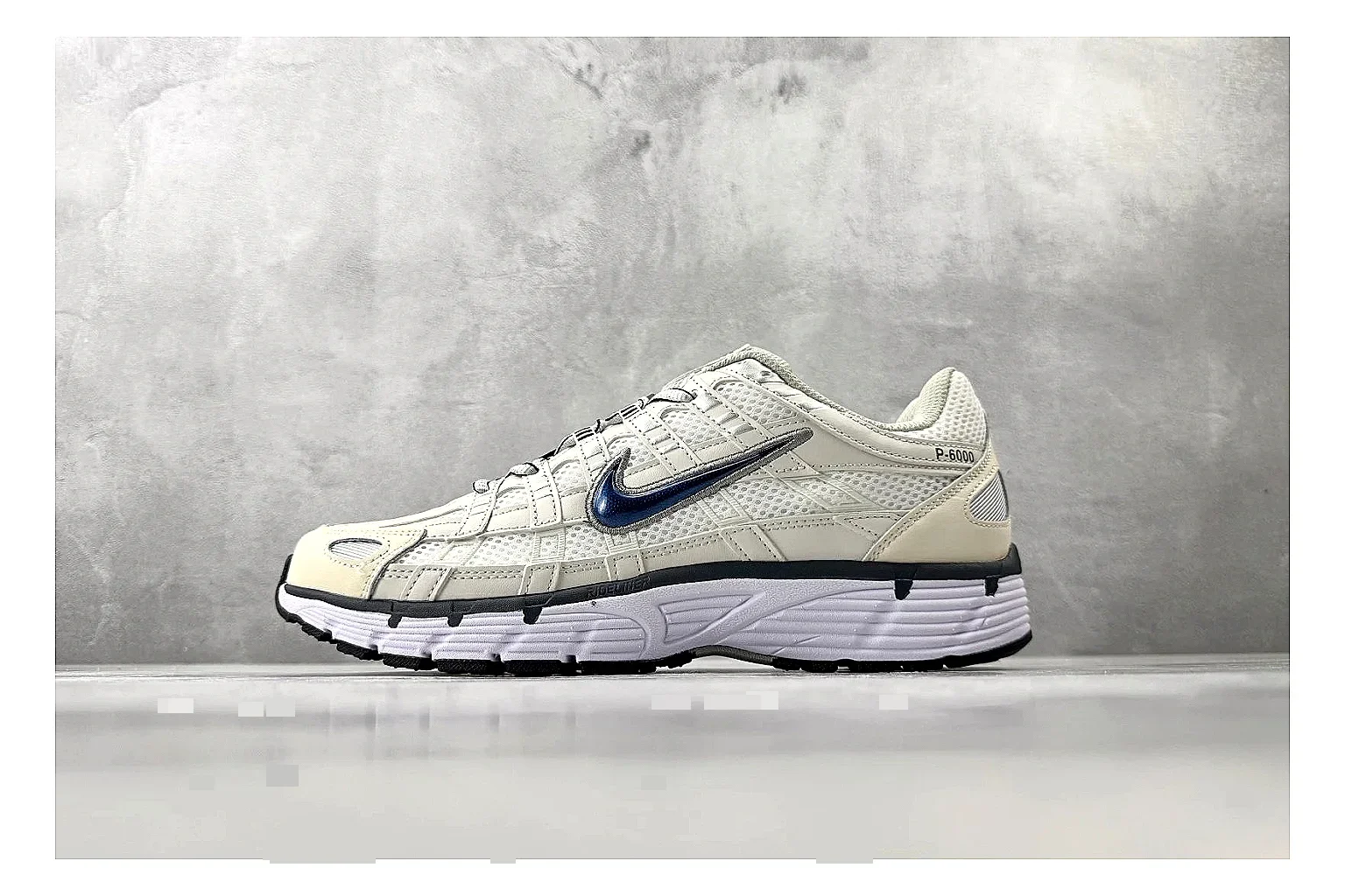 Nike P-6000 Cream Silver Sneaker Sheetbase record image with silver cream p-6000 runner with mixed upper and runner shape