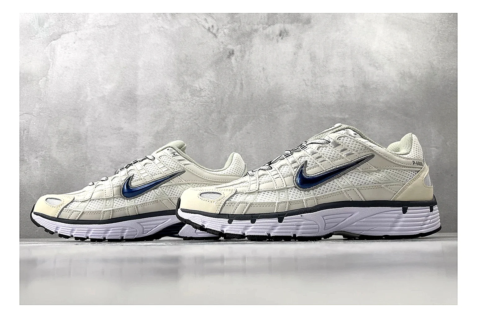 Nike P-6000 Cream Silver Sneaker Sheetbase record image with silver cream p-6000 runner with mixed upper and runner shape