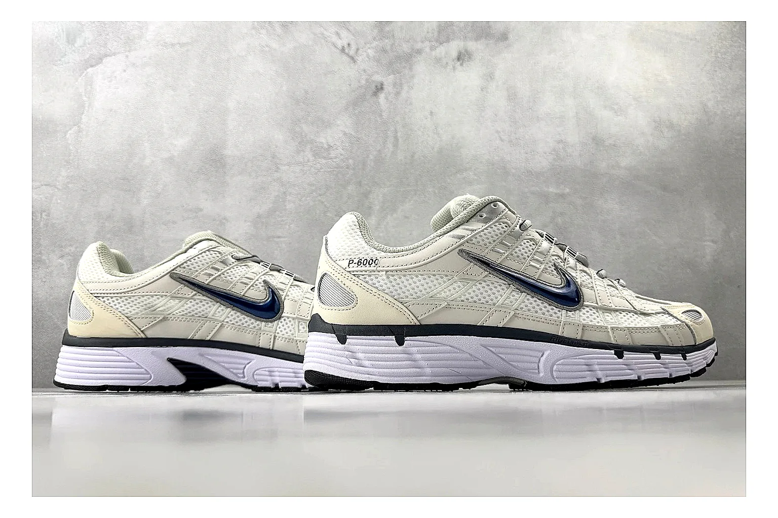Nike P-6000 Cream Silver Sneaker Sheetbase record image with silver cream p-6000 runner with mixed upper and runner shape thumbnail 5