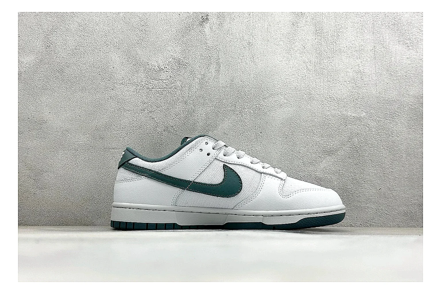 Nike SB Dunk Low White Green spreadsheet record photo showing white low-top skate upper, green Swoosh, padded collar, and classic Dunk sole shape thumbnail 6