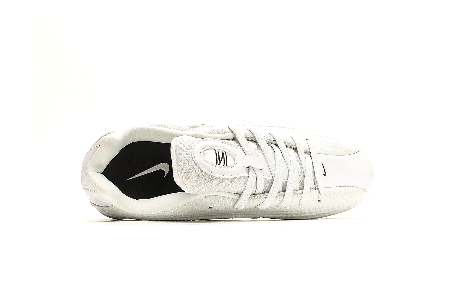 Nike Shox Z White Sneakers spreadsheet record photo showing white streamlined layered upper, small Swoosh, black heel cushioning columns, and modern low runner shape thumbnail 2