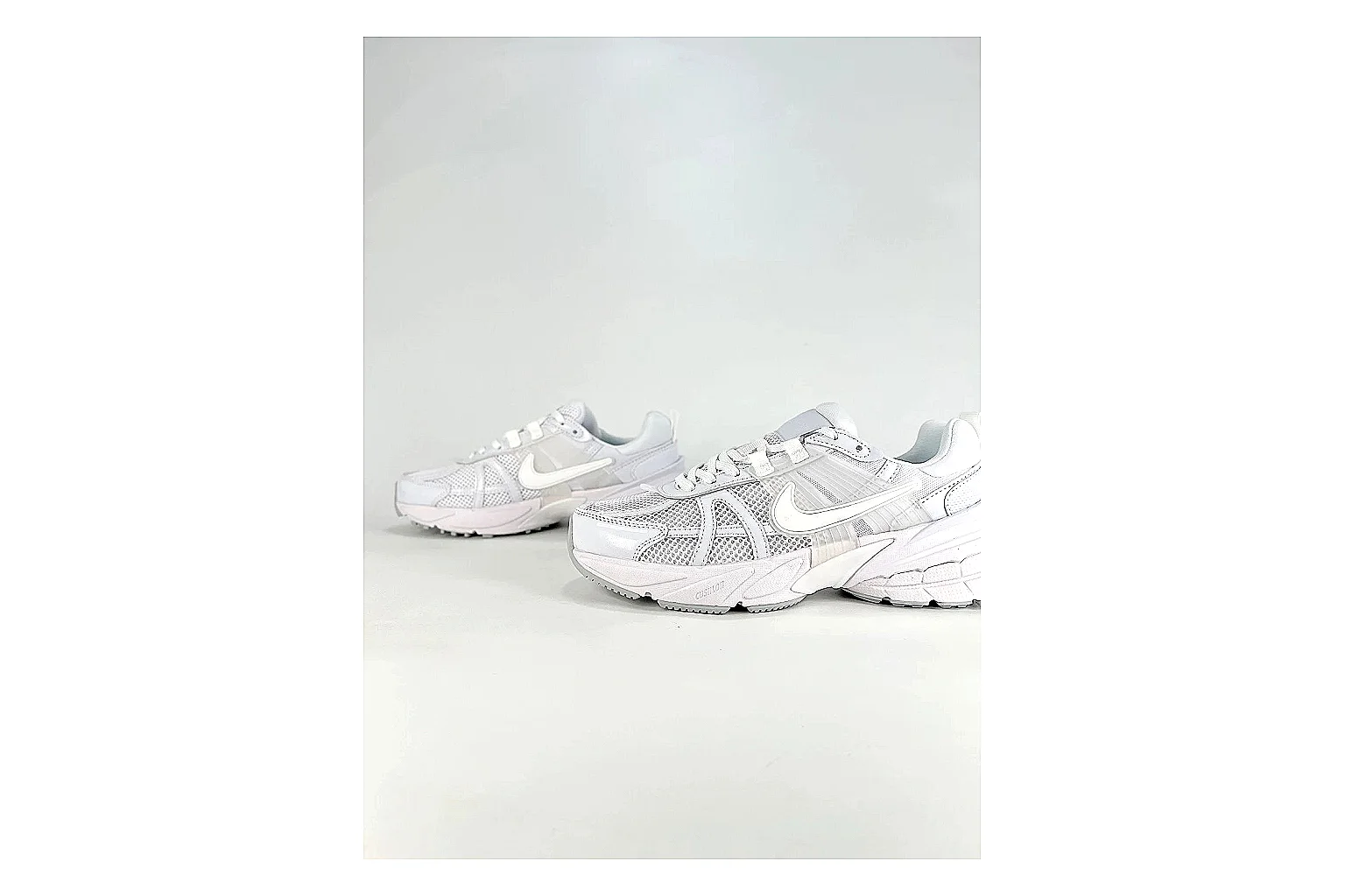 Nike V2K Run White Sneakers spreadsheet record image with white retro runner sneakers with mesh-leather texture, side-profile shape, upper panel lines, and outsole detail thumbnail 5