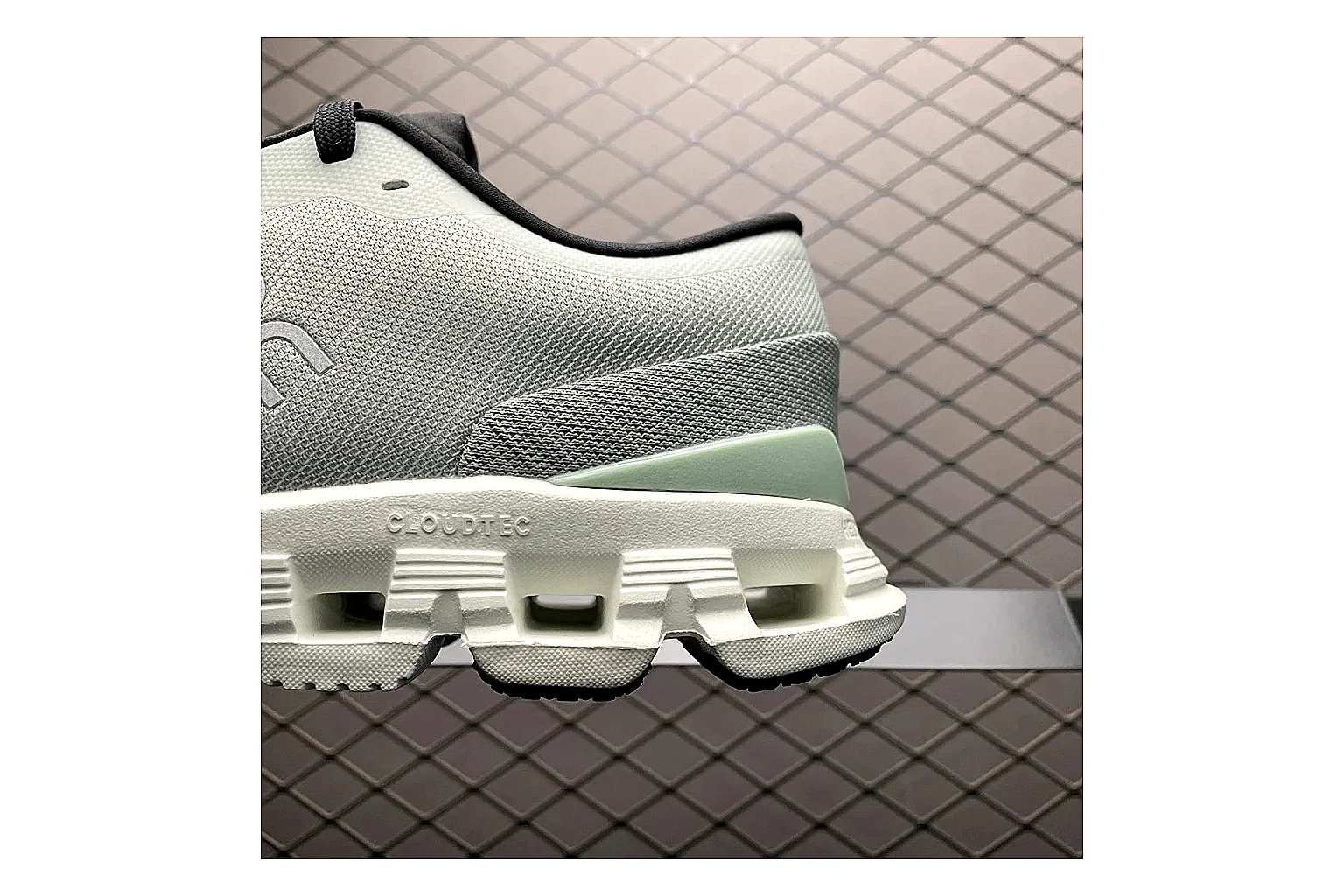 On Cloud X Grey Green Sneaker Sheetbase record image with grey green cloud x trainer with mixed upper and trainer shape thumbnail 3