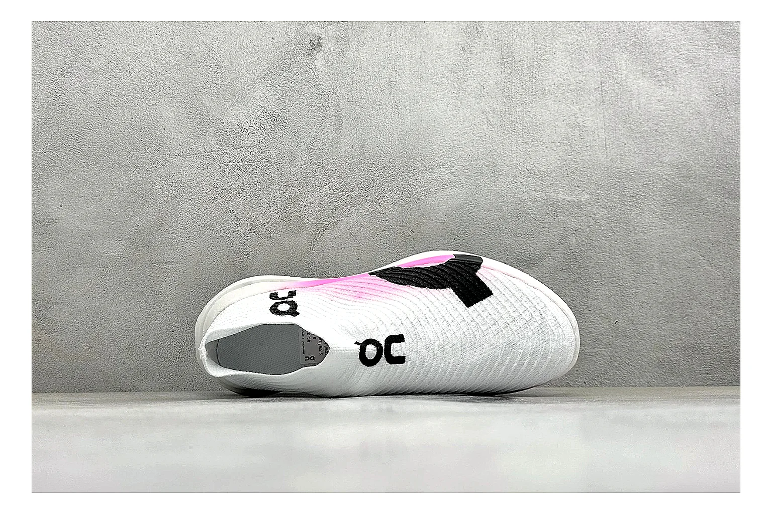 On Cloudboom White Pink spreadsheet record photo showing white running mesh, pink gradient accents, low racing shape, and segmented CloudTec sole thumbnail 2