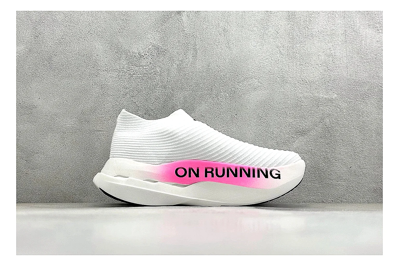 On Cloudboom White Pink spreadsheet record photo showing white running mesh, pink gradient accents, low racing shape, and segmented CloudTec sole thumbnail 6