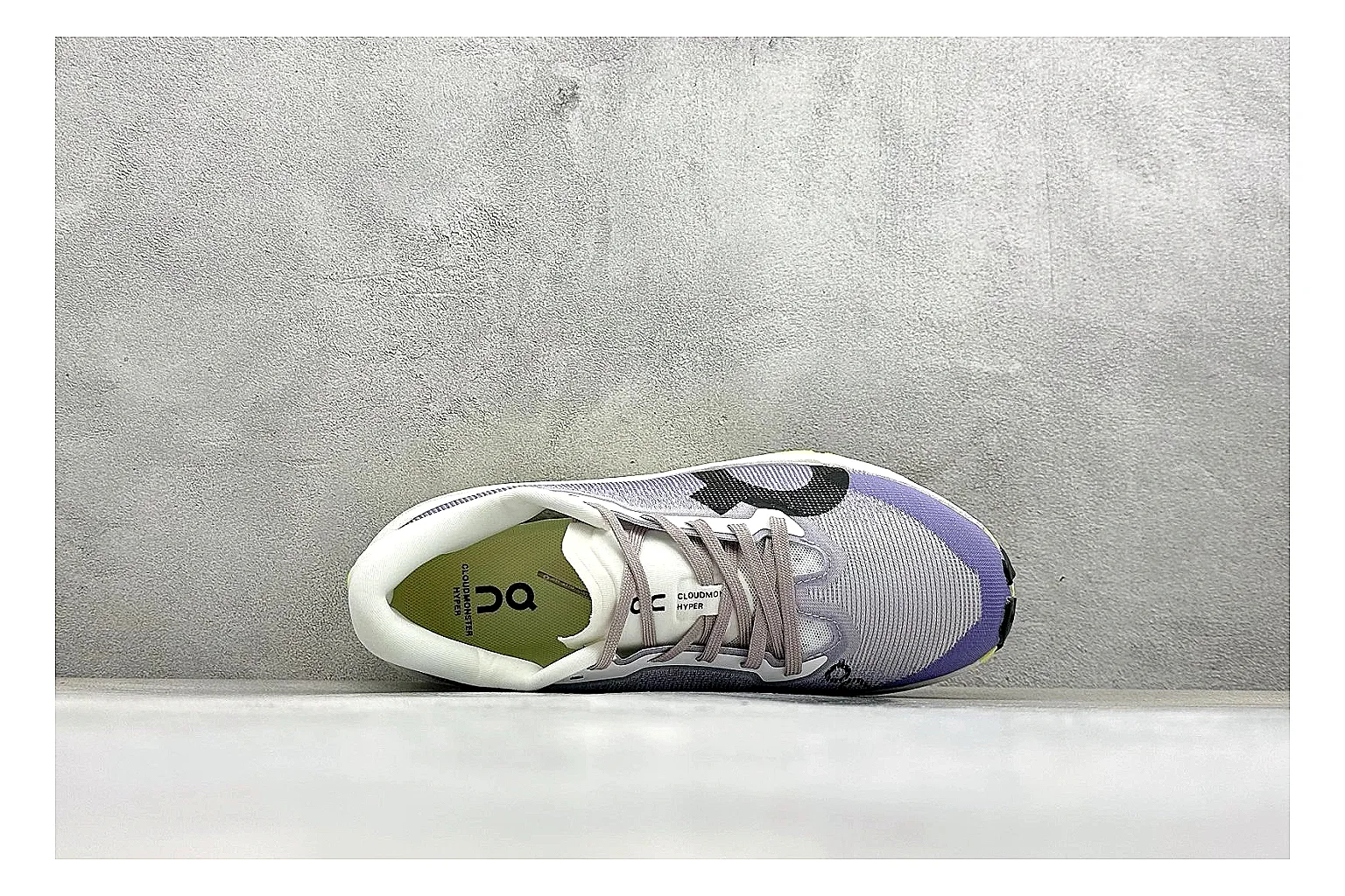 On Cloudmonster Lavender Lime spreadsheet record photo showing lavender runner upper, lime accent hits, oversized CloudTec pod sole, and soft technical color mix thumbnail 2