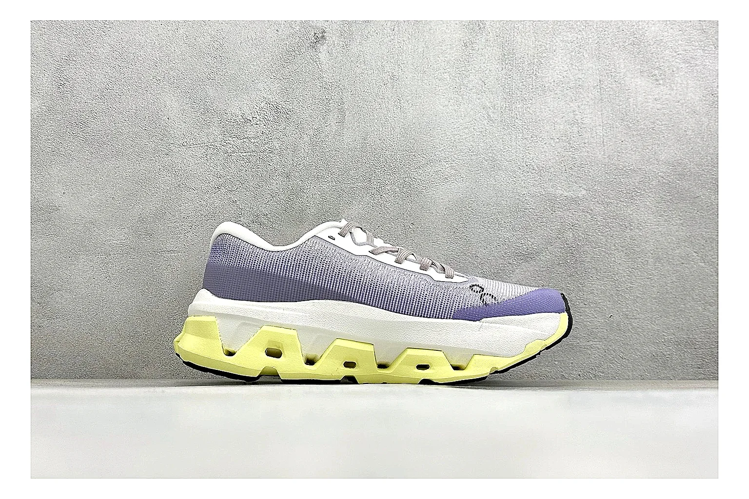 On Cloudmonster Lavender Lime spreadsheet record photo showing lavender runner upper, lime accent hits, oversized CloudTec pod sole, and soft technical color mix thumbnail 6