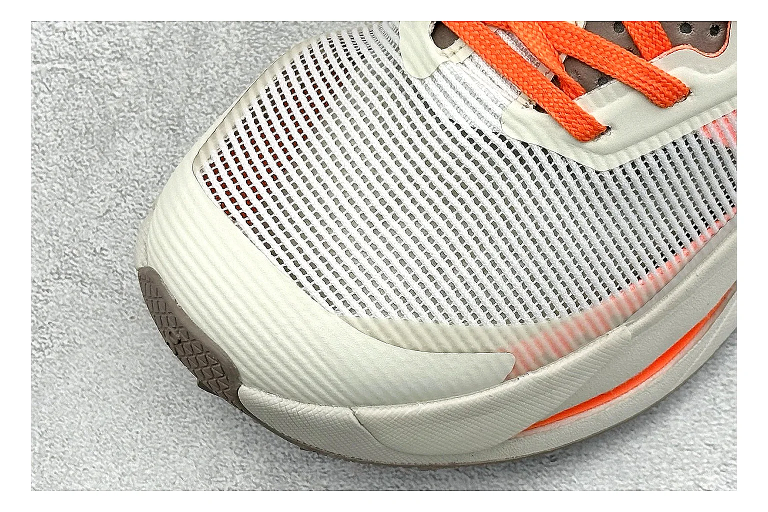 On Cloudmonster White Orange spreadsheet record photo showing white running mesh, orange accent hits, oversized CloudTec sole pods, and a rounded runner silhouette thumbnail 5