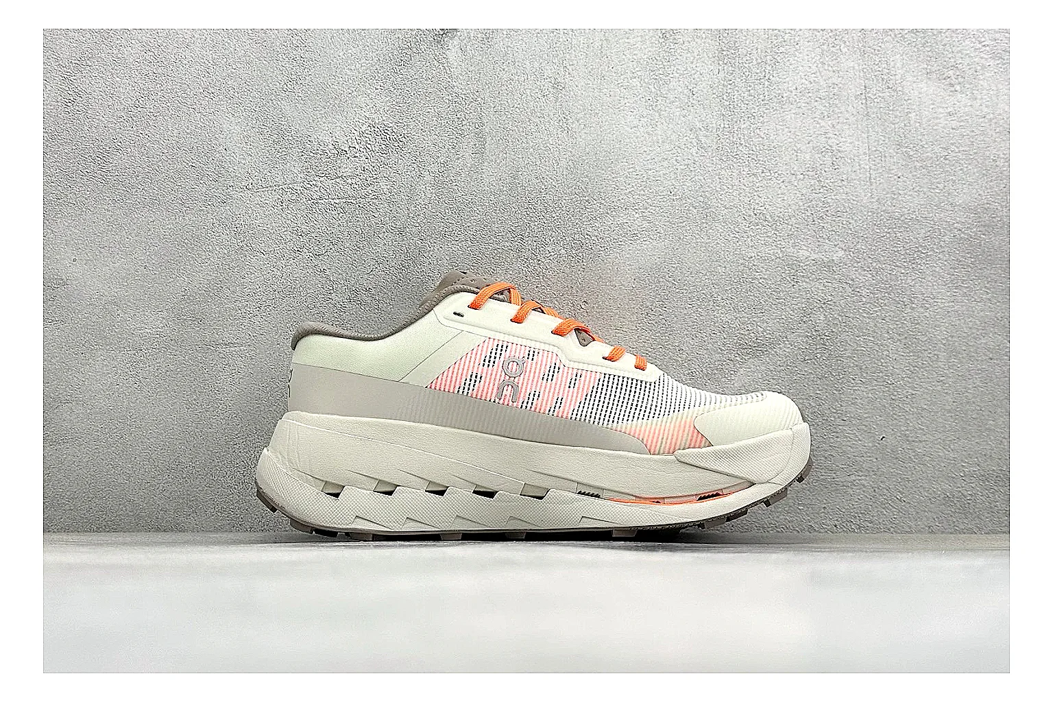 On Cloudmonster White Orange spreadsheet record photo showing white running mesh, orange accent hits, oversized CloudTec sole pods, and a rounded runner silhouette thumbnail 6
