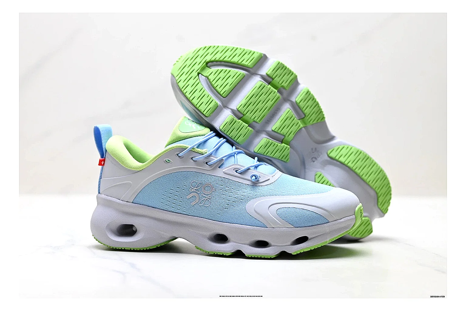On Cloudsurfer Sky Blue Green Sneakers spreadsheet record image with sky blue green running sneakers with mesh texture, side-profile shape, upper panel lines, and outsole detail thumbnail 5