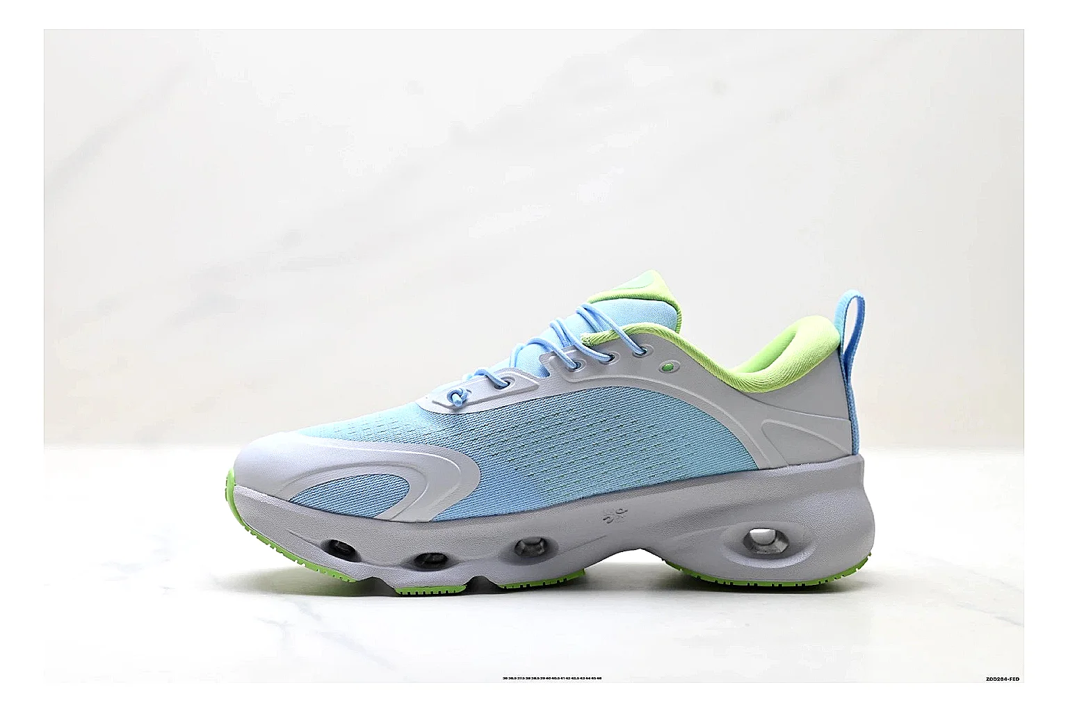 On Cloudsurfer Sky Blue Green Sneakers spreadsheet record image with sky blue green running sneakers with mesh texture, side-profile shape, upper panel lines, and outsole detail thumbnail 6