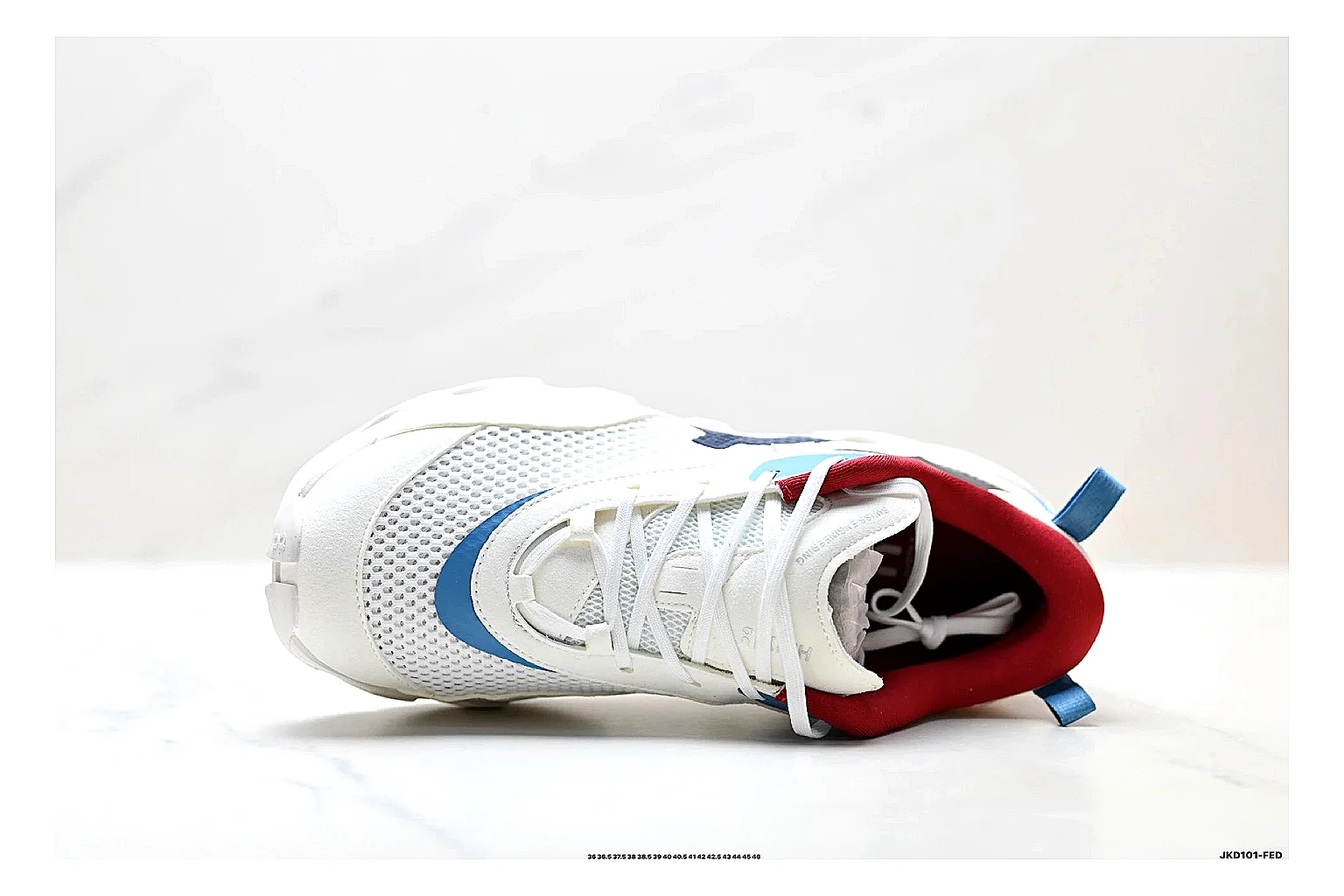 On Cloudswift K-Tech 2 White Blue Red Sneakers spreadsheet record image with white blue red running sneakers with mesh texture, side-profile shape, upper panel lines, and outsole detail thumbnail 2