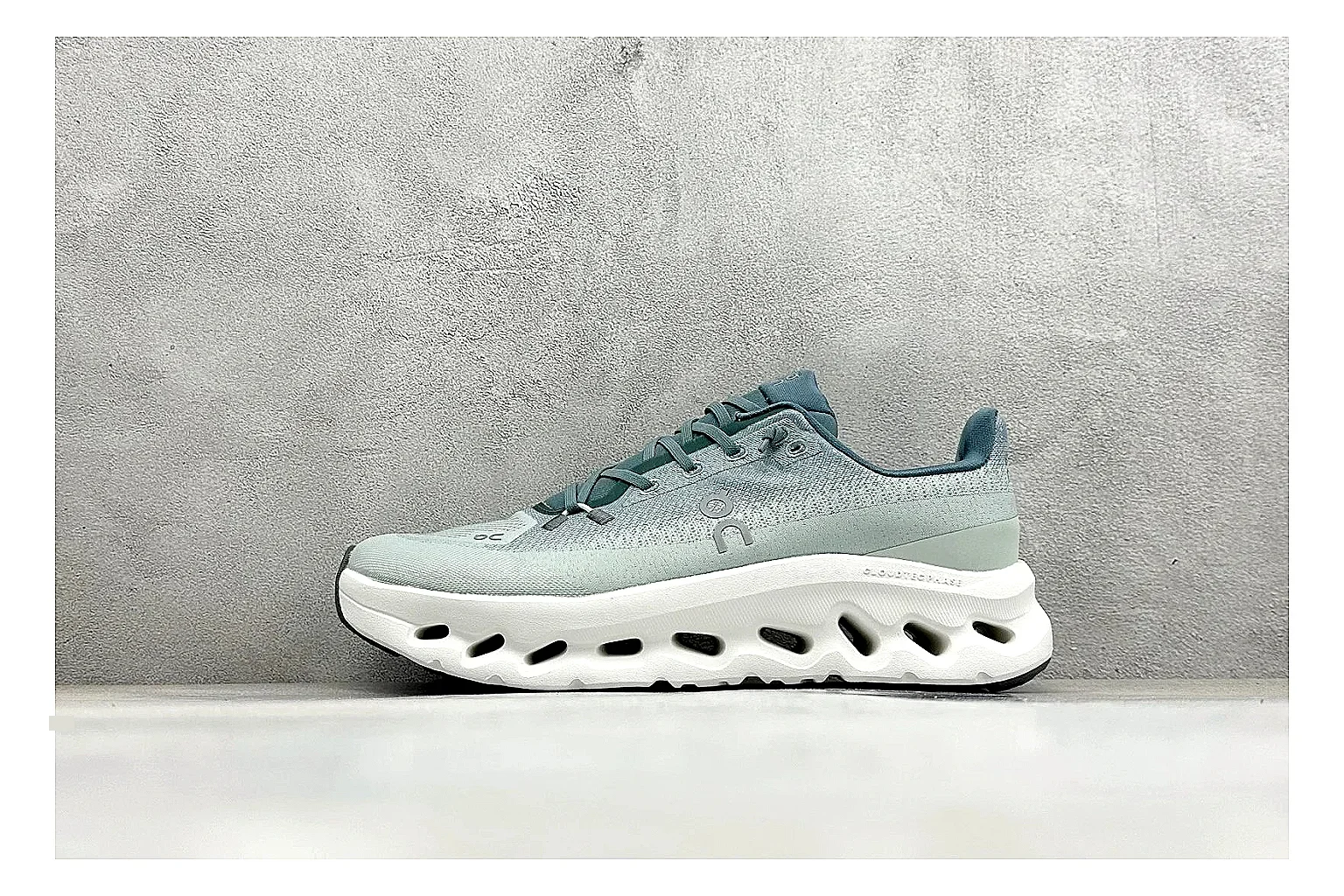 On Cloudtilt Mint spreadsheet record photo showing mint knit-style upper, smooth CloudTec sole, tonal laces, and rounded lifestyle runner shape