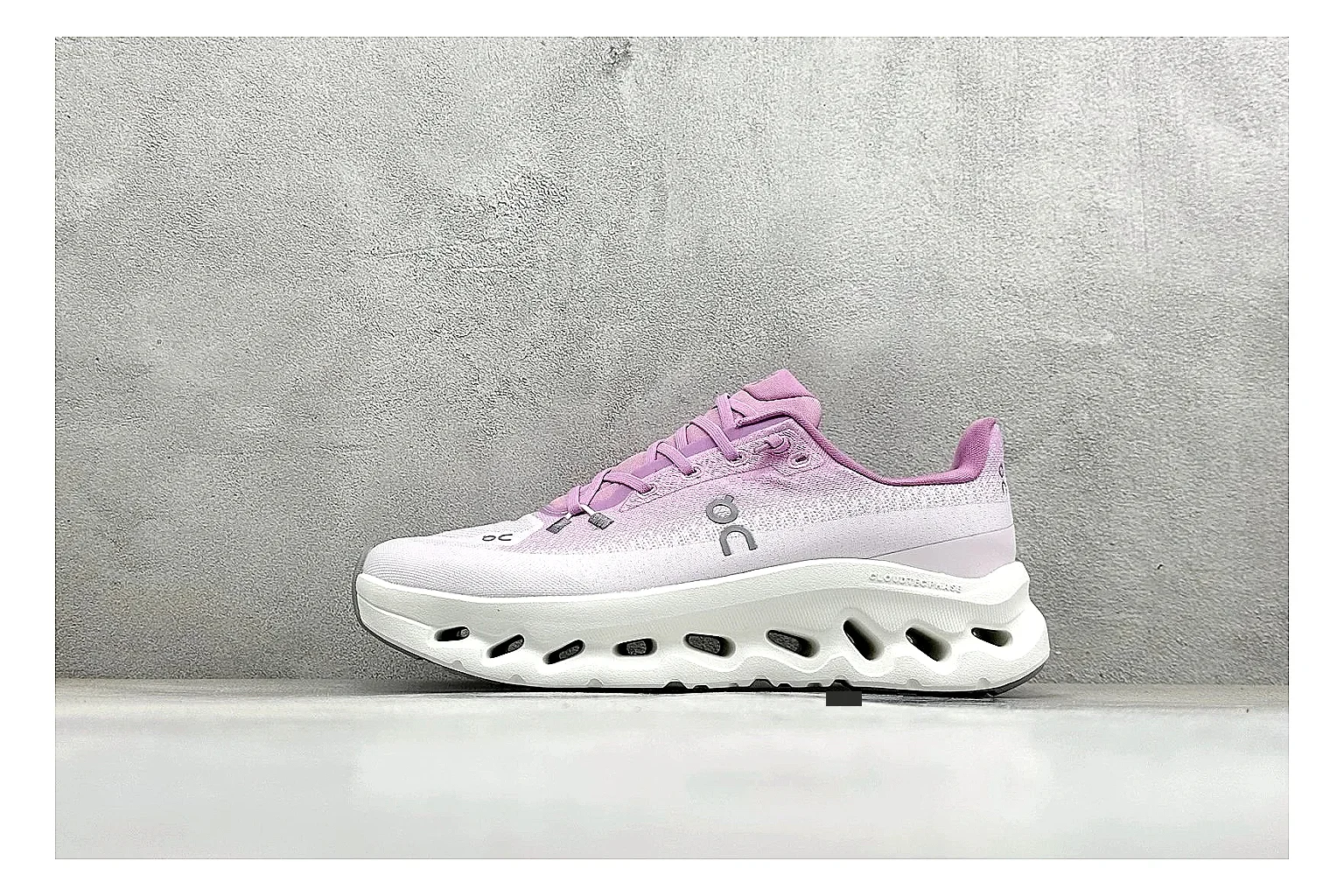 On Cloudtilt Pink spreadsheet record photo showing pink knit-style upper, smooth CloudTec sole, tonal laces, and rounded lifestyle runner shape