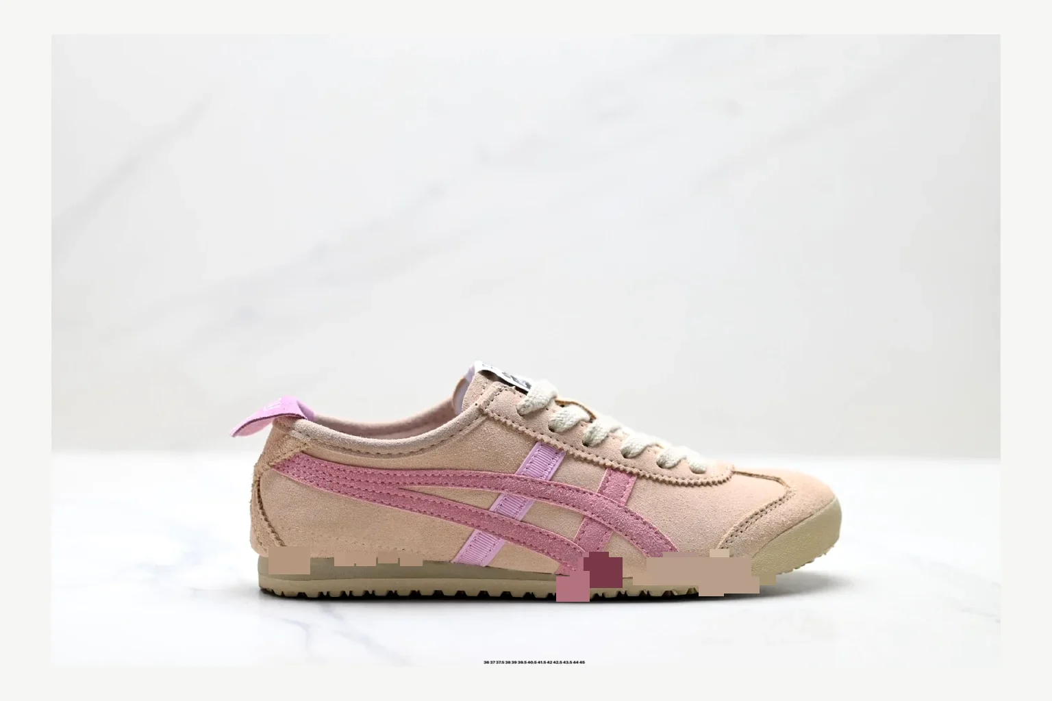 Onitsuka Tiger Beige Pink Sneaker Sheetbase record image with pink beige retro stripe low-top with mixed-material upper and low-profile shape