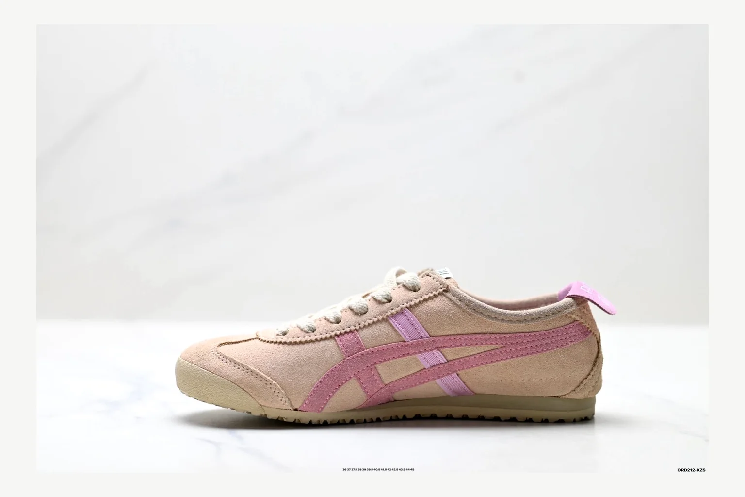 Onitsuka Tiger Beige Pink Sneaker Sheetbase record image with pink beige retro stripe low-top with mixed-material upper and low-profile shape thumbnail 2