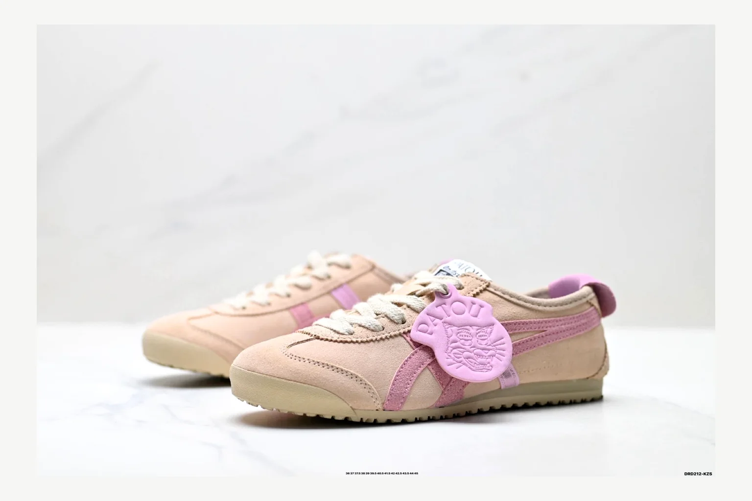 Onitsuka Tiger Beige Pink Sneaker Sheetbase record image with pink beige retro stripe low-top with mixed-material upper and low-profile shape thumbnail 3
