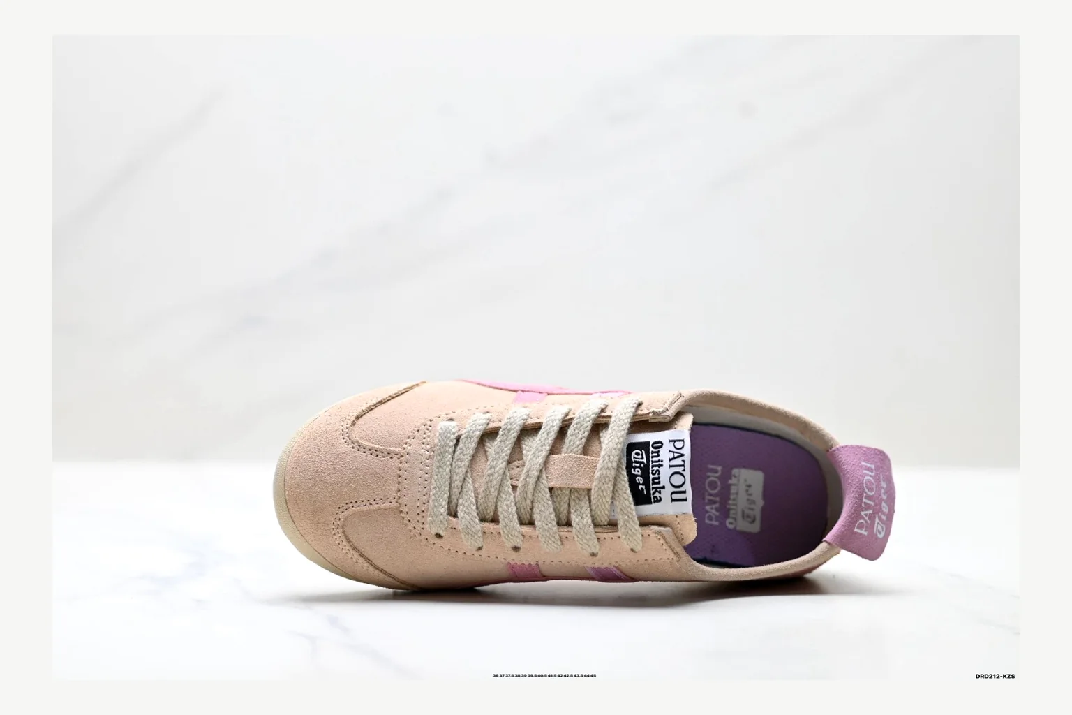 Onitsuka Tiger Beige Pink Sneaker Sheetbase record image with pink beige retro stripe low-top with mixed-material upper and low-profile shape thumbnail 6