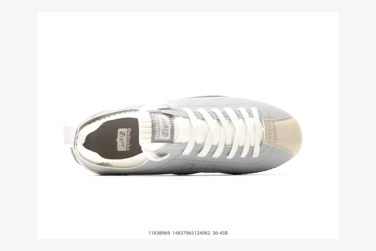 Onitsuka Tiger Grey White Sneaker Sheetbase record image with white grey retro stripe low-top with mixed-material upper and low-profile shape thumbnail 2