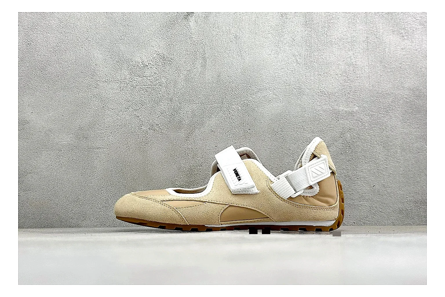Onitsuka Tiger Mexico 66 Beige Mary Jane spreadsheet record photo showing beige low sneaker body, slim Mary Jane strap, Onitsuka side stripes, and flat retro sole