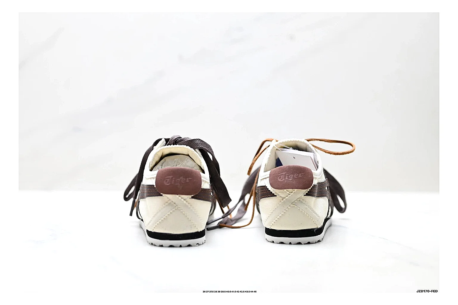 Onitsuka Tiger Mexico 66 Brown Cream Sneakers spreadsheet record image with brown cream low-top sneakers with leather texture, side-profile shape, upper panel lines, and outsole detail thumbnail 3