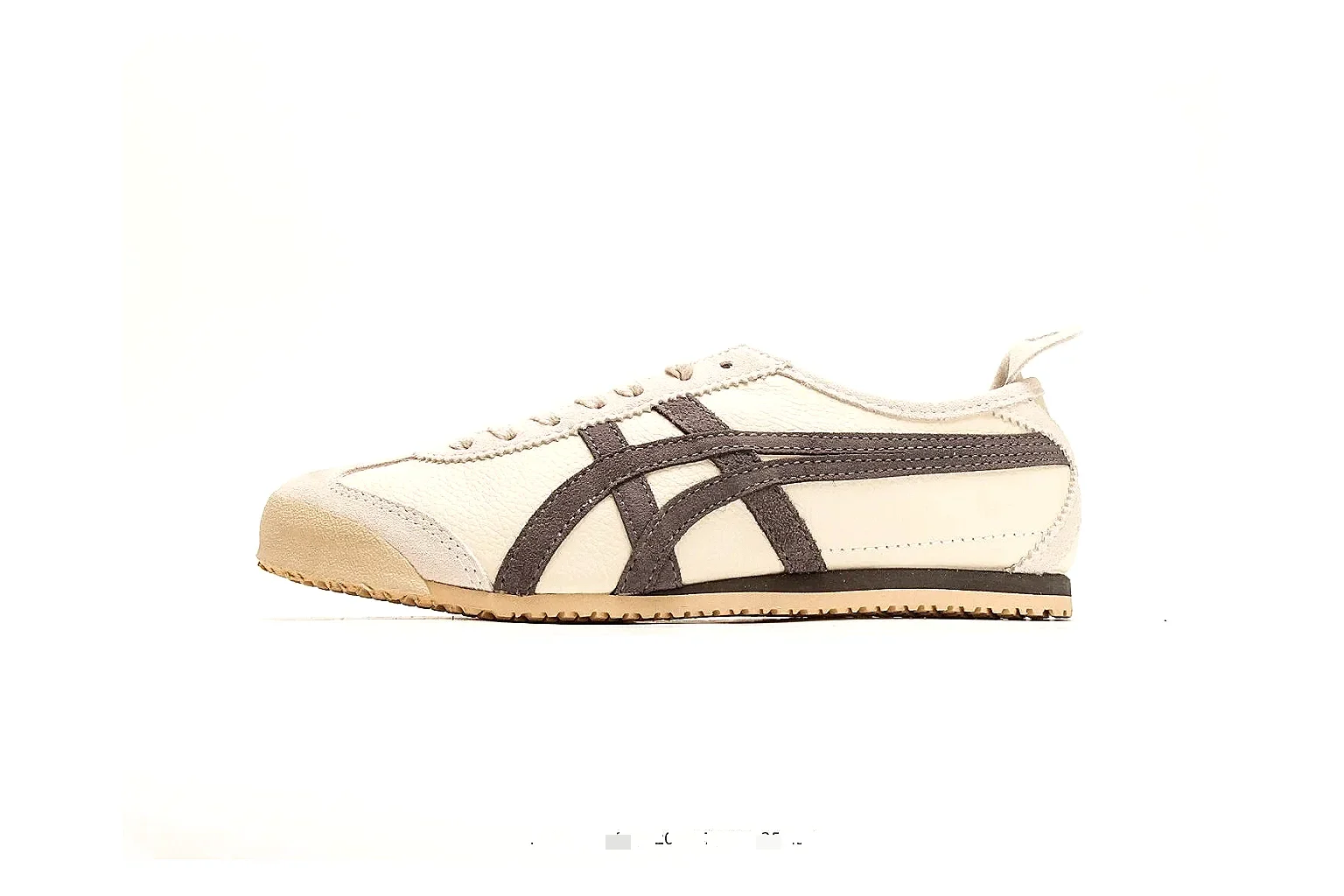 Onitsuka Tiger Mexico 66 Cream Brown Sneakers spreadsheet record image with cream brown low-top sneakers with leather texture, side-profile shape, upper panel lines, and outsole detail