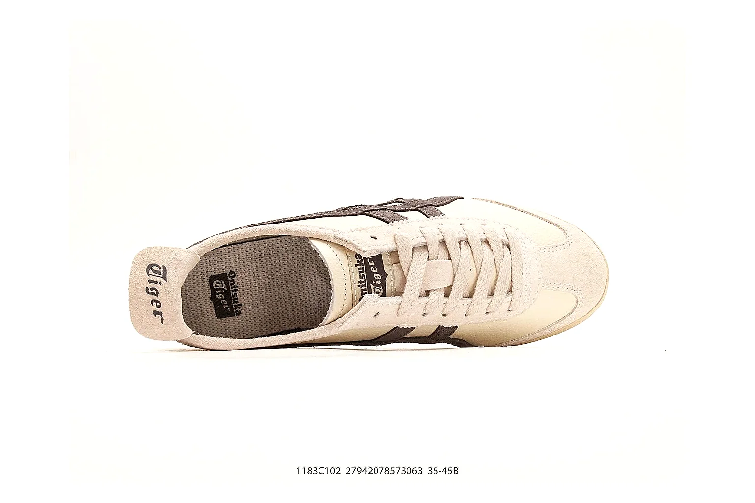 Onitsuka Tiger Mexico 66 Cream Brown Sneakers spreadsheet record image with cream brown low-top sneakers with leather texture, side-profile shape, upper panel lines, and outsole detail thumbnail 2