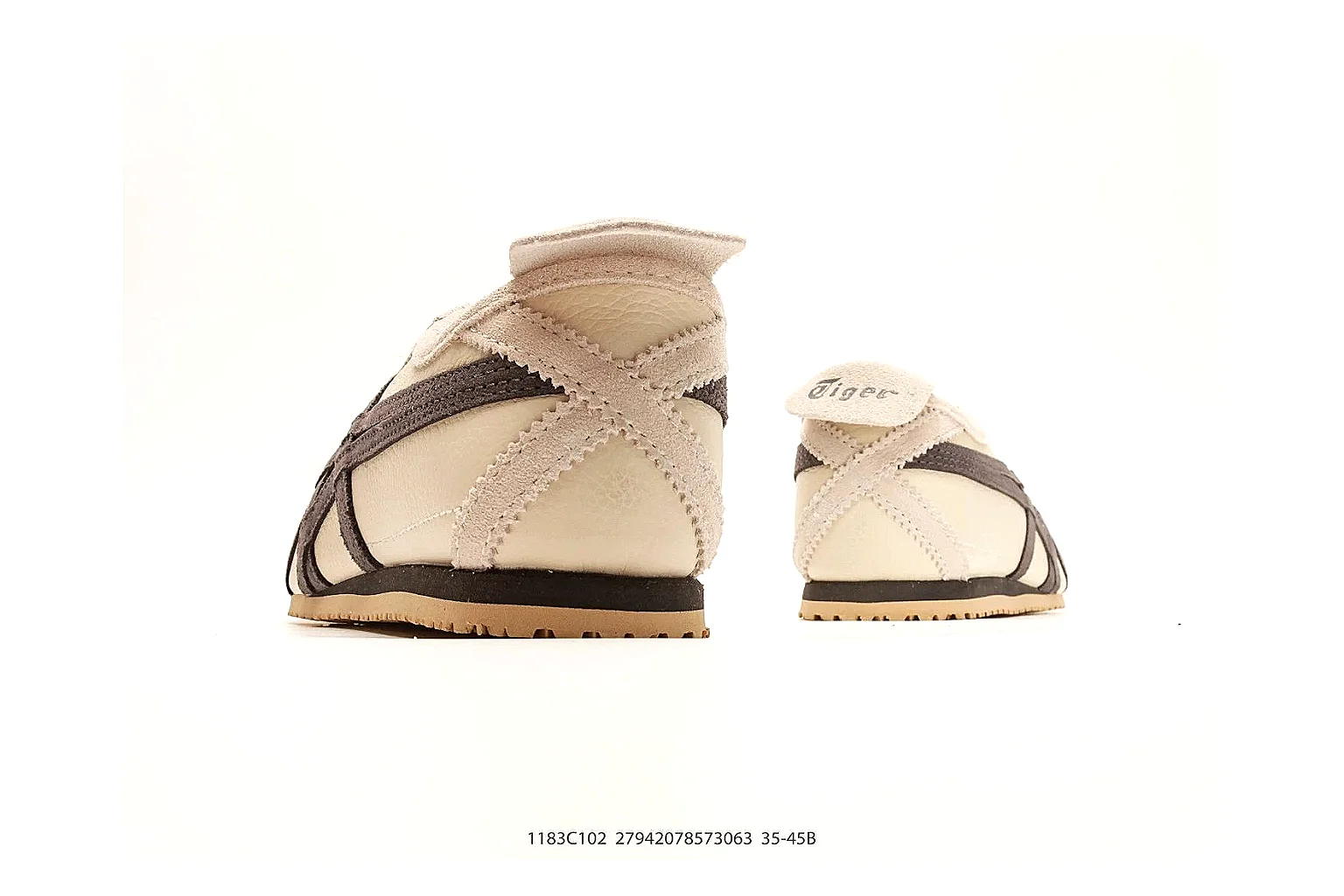 Onitsuka Tiger Mexico 66 Cream Brown Sneakers spreadsheet record image with cream brown low-top sneakers with leather texture, side-profile shape, upper panel lines, and outsole detail thumbnail 3