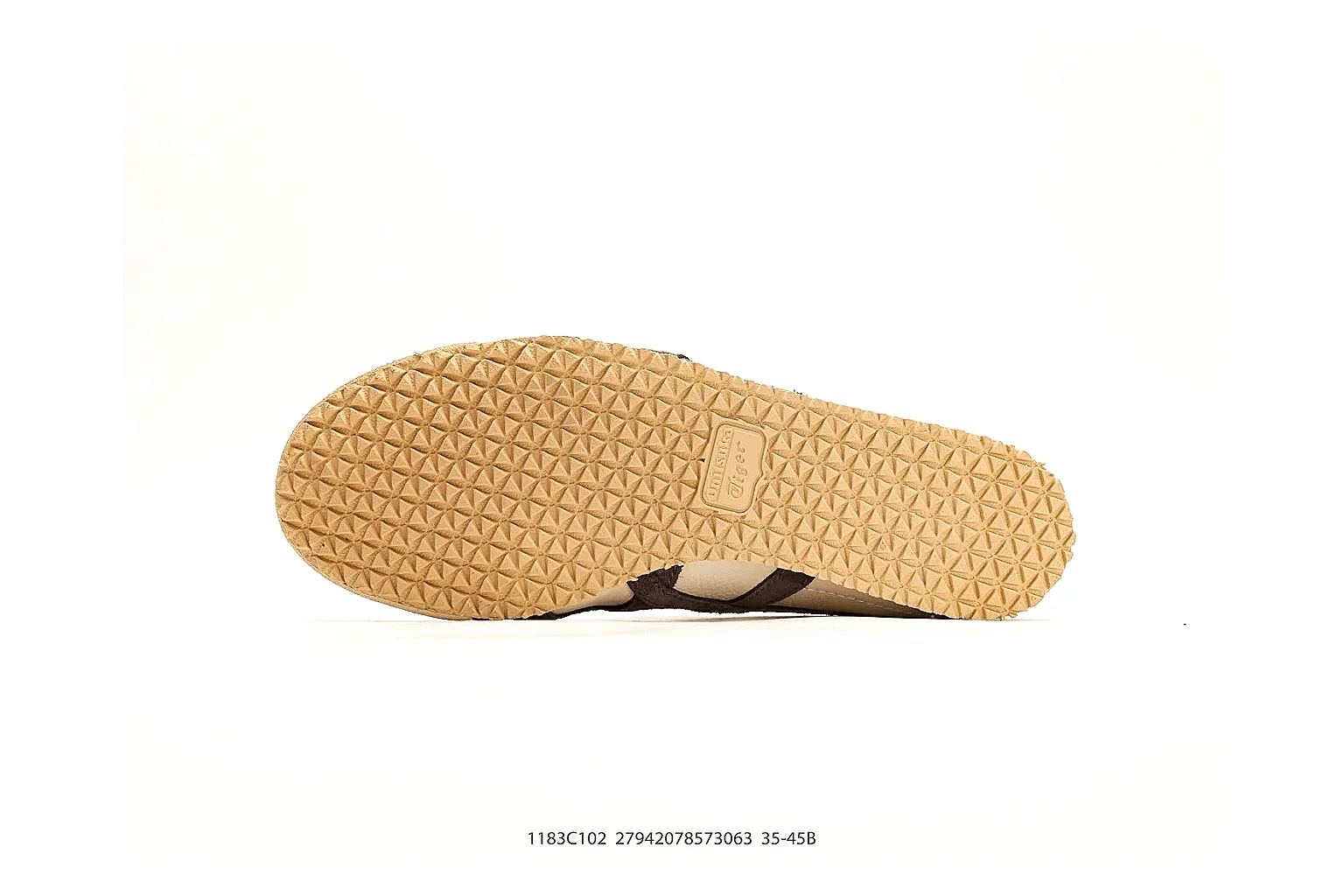Onitsuka Tiger Mexico 66 Cream Brown Sneakers spreadsheet record image with cream brown low-top sneakers with leather texture, side-profile shape, upper panel lines, and outsole detail