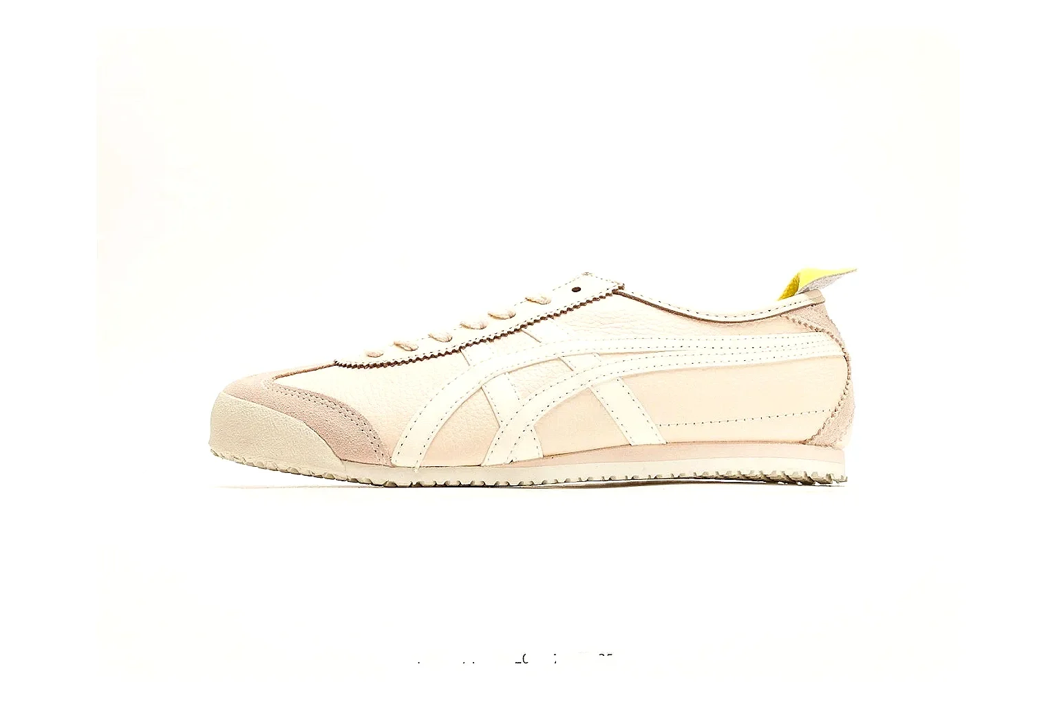 Onitsuka Tiger Mexico 66 Cream Yellow Sneakers spreadsheet record image with cream yellow low-top sneakers with leather texture, side-profile shape, upper panel lines, and outsole detail