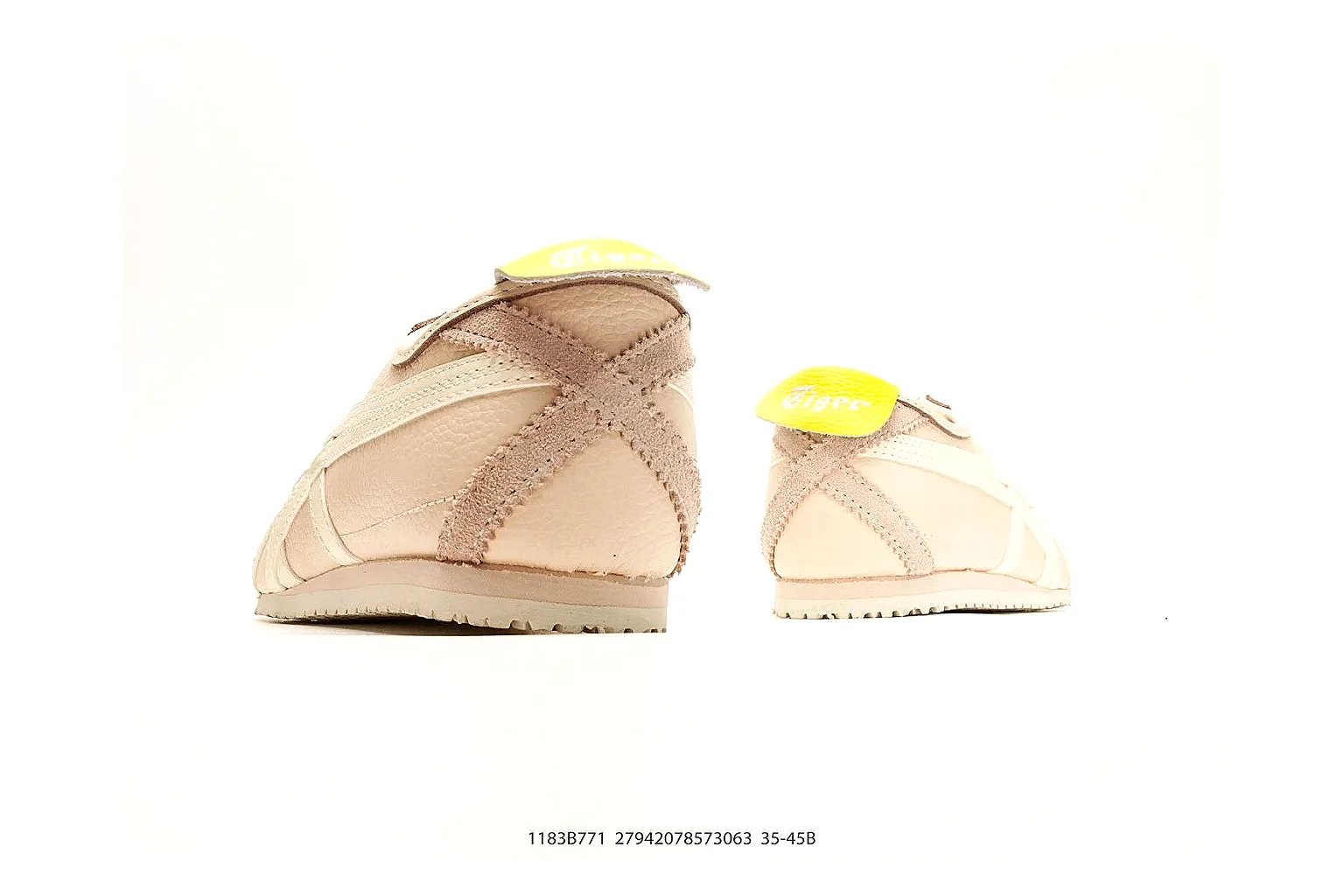 Onitsuka Tiger Mexico 66 Cream Yellow Sneakers spreadsheet record image with cream yellow low-top sneakers with leather texture, side-profile shape, upper panel lines, and outsole detail thumbnail 3