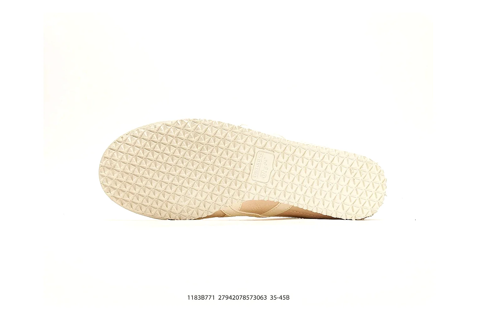 Onitsuka Tiger Mexico 66 Cream Yellow Sneakers spreadsheet record image with cream yellow low-top sneakers with leather texture, side-profile shape, upper panel lines, and outsole detail