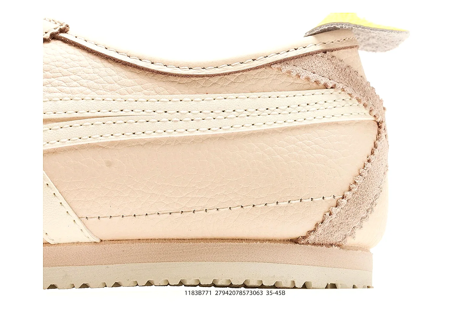 Onitsuka Tiger Mexico 66 Cream Yellow Sneakers spreadsheet record image with cream yellow low-top sneakers with leather texture, side-profile shape, upper panel lines, and outsole detail thumbnail 5
