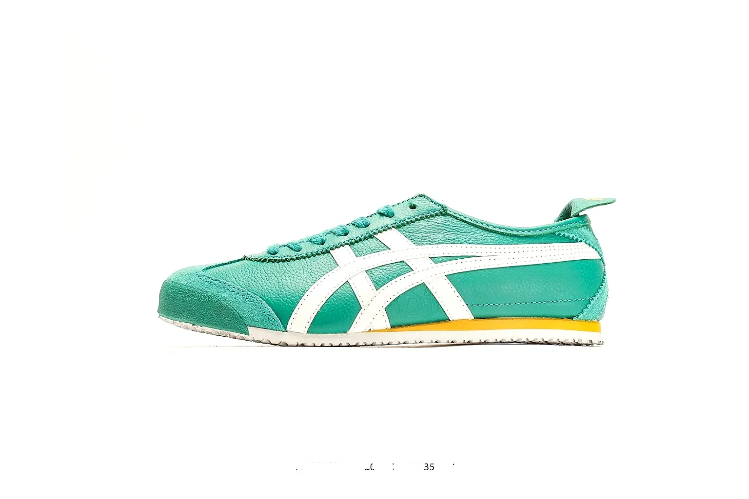 Onitsuka Tiger Mexico 66 Green White Sneakers spreadsheet record image with green white low-top sneakers with leather texture, side-profile shape, upper panel lines, and outsole detail
