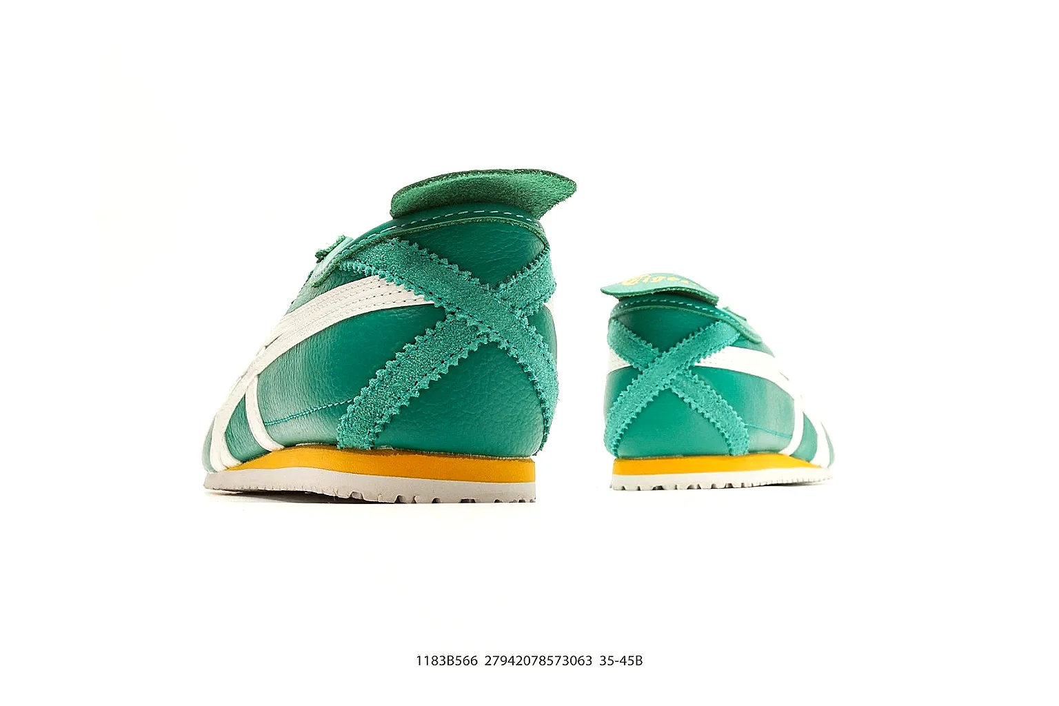 Onitsuka Tiger Mexico 66 Green White Sneakers spreadsheet record image with green white low-top sneakers with leather texture, side-profile shape, upper panel lines, and outsole detail thumbnail 3
