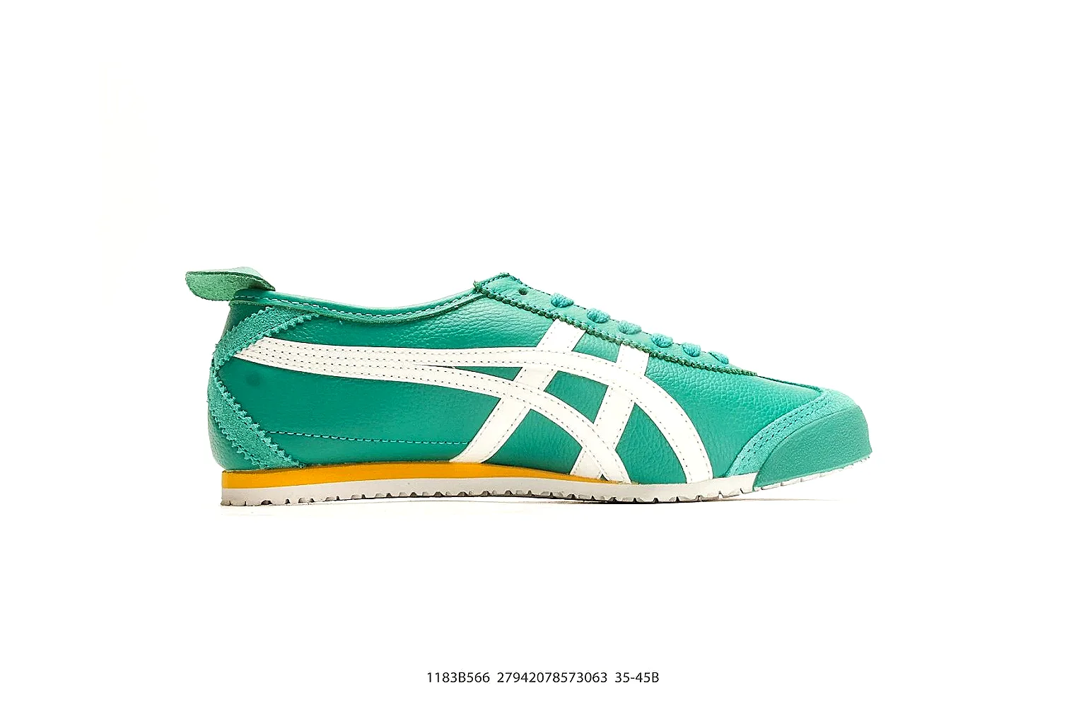 Onitsuka Tiger Mexico 66 Green White Sneakers spreadsheet record image with green white low-top sneakers with leather texture, side-profile shape, upper panel lines, and outsole detail thumbnail 6