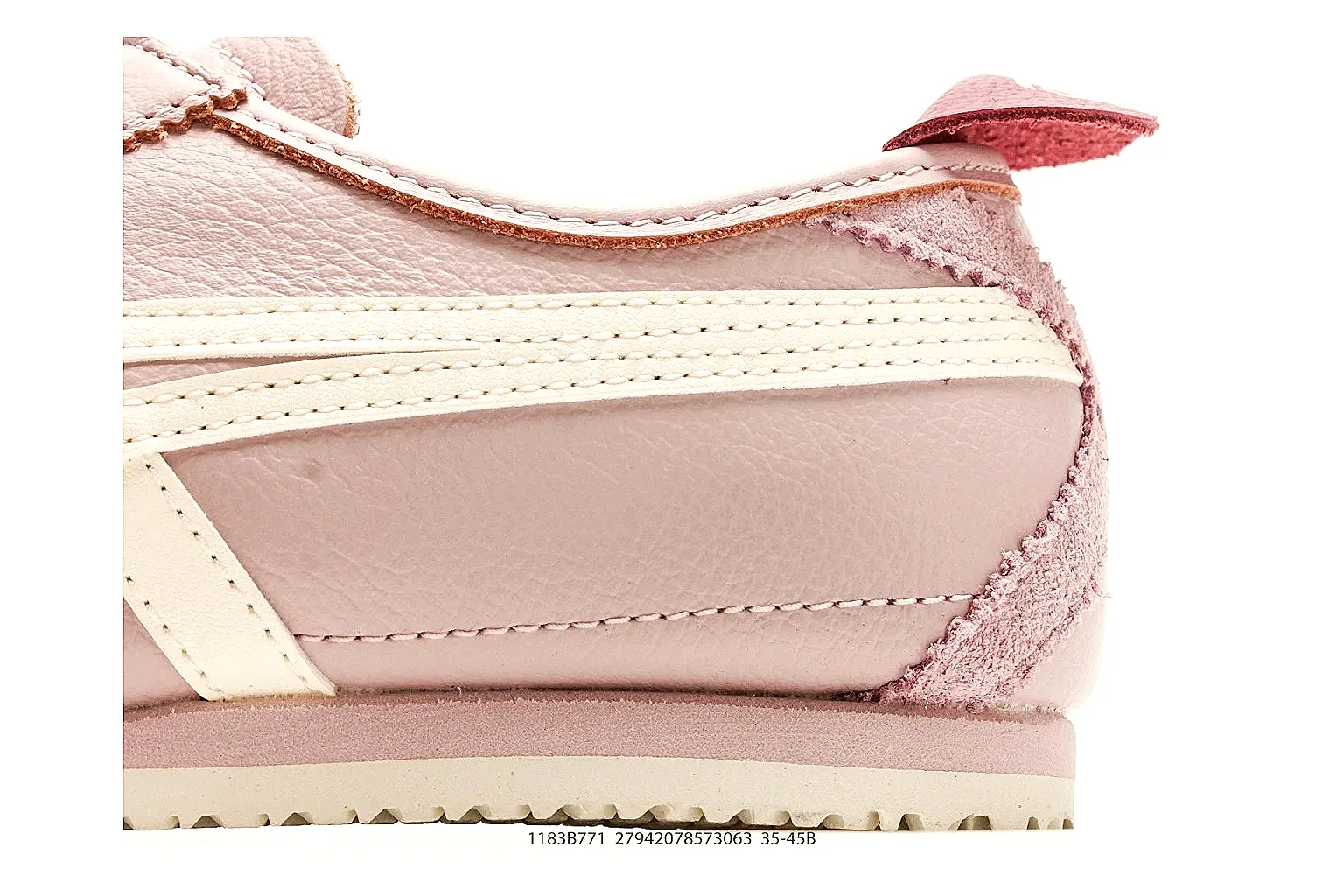 Onitsuka Tiger Mexico 66 Pink White Sneakers spreadsheet record image with pink white low-top sneakers with leather texture, side-profile shape, upper panel lines, and outsole detail thumbnail 5